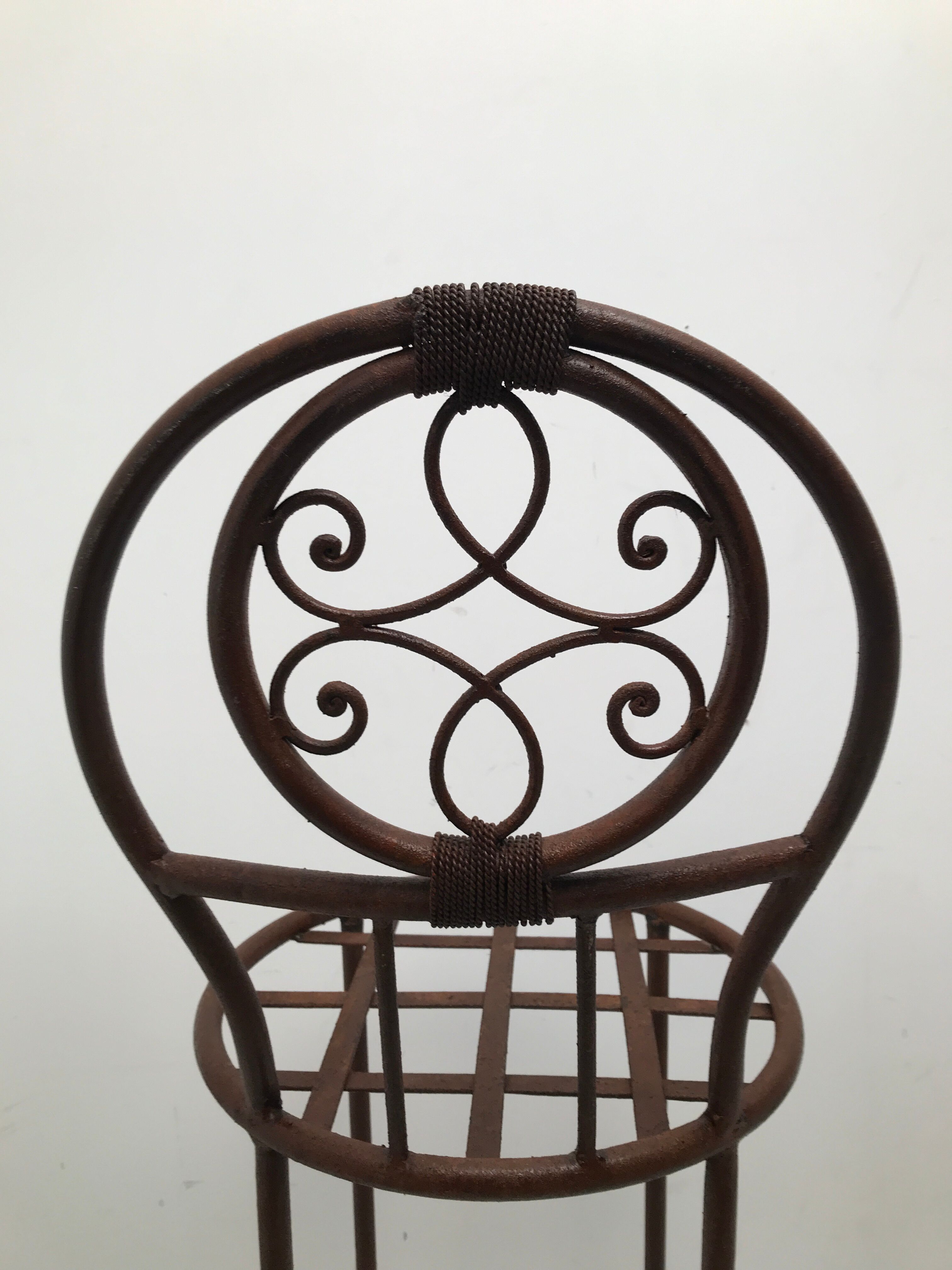 Pair of vintage bar high chairs in copper and wrought iron