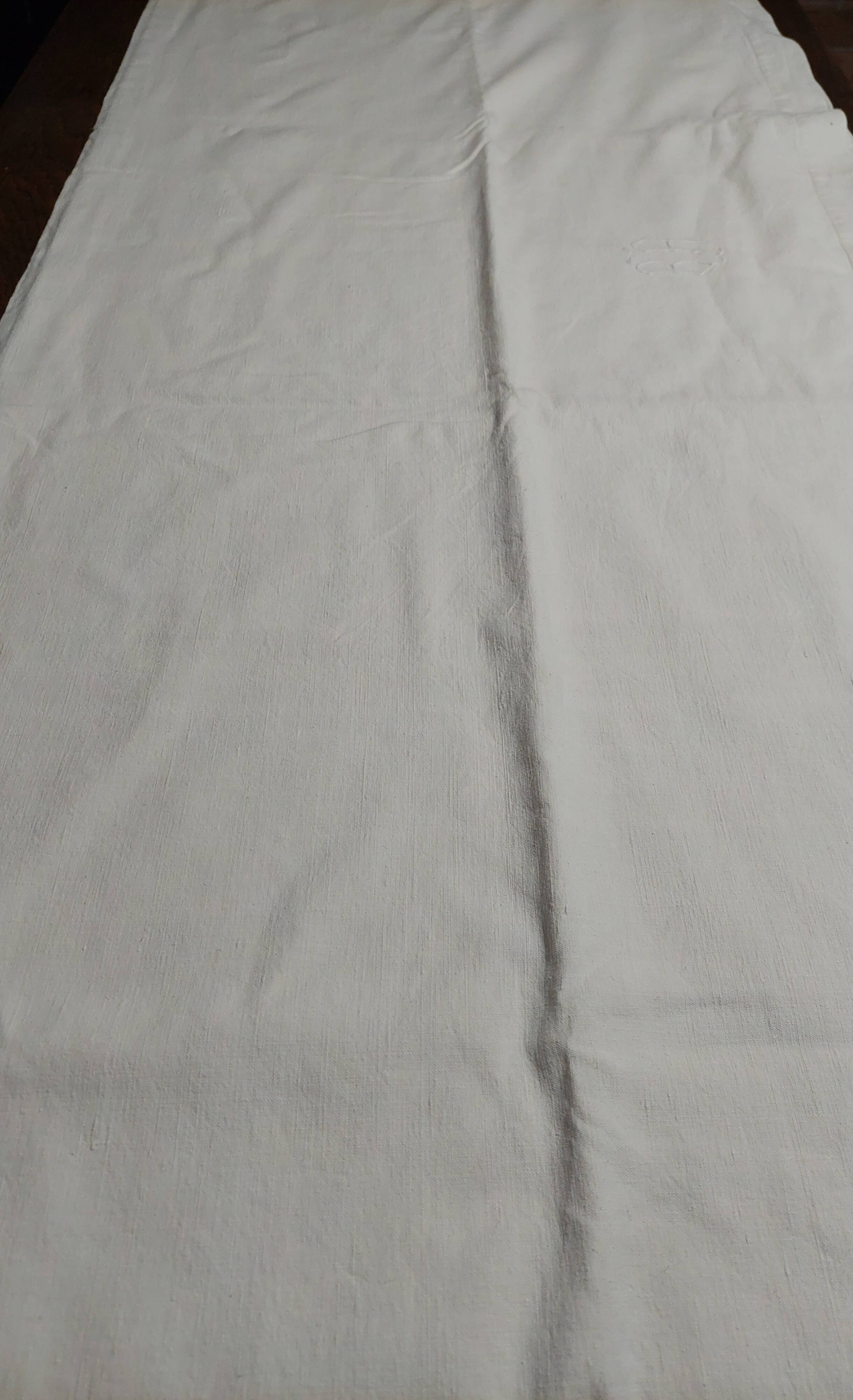 Antique linen cotton mixed sheet monogram BA 220 X 290 cm
