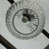 Suspension boule en verre épais striée design luminaire année 1980 space age