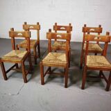Set of six brutalist, rustic dining chairs