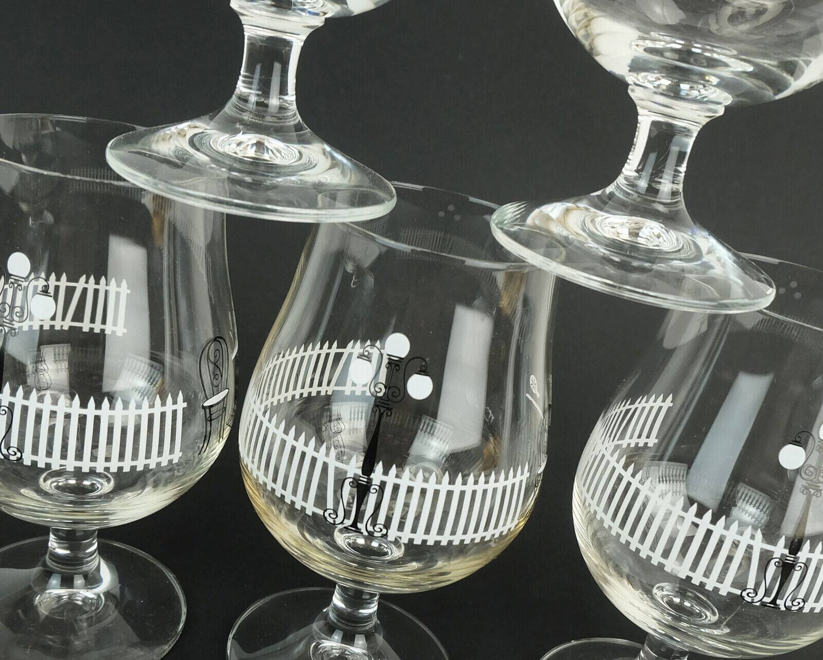 Set of 6 mid century cocktail glasses with beautiful decor 1950s 1960s glasses