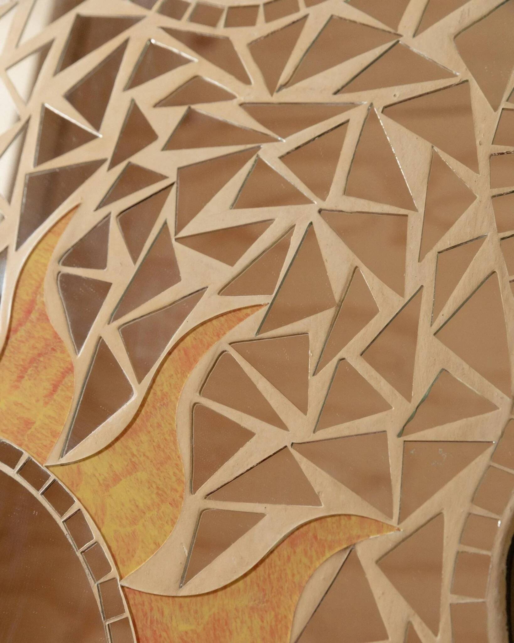 Vintage mosaic mirror sun motif - Unique piece from Italy, 1970s - Beautiful details, very decorative, bohemian style, gift idea.