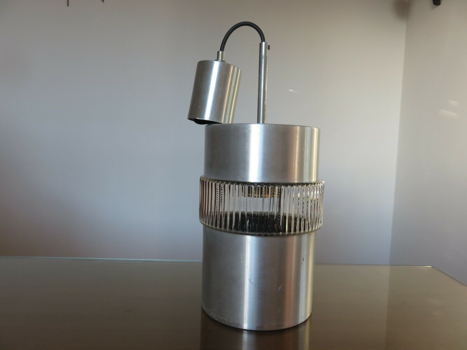 Scandinavian hanging lamp in glass and brushed aluminum 60s 70s