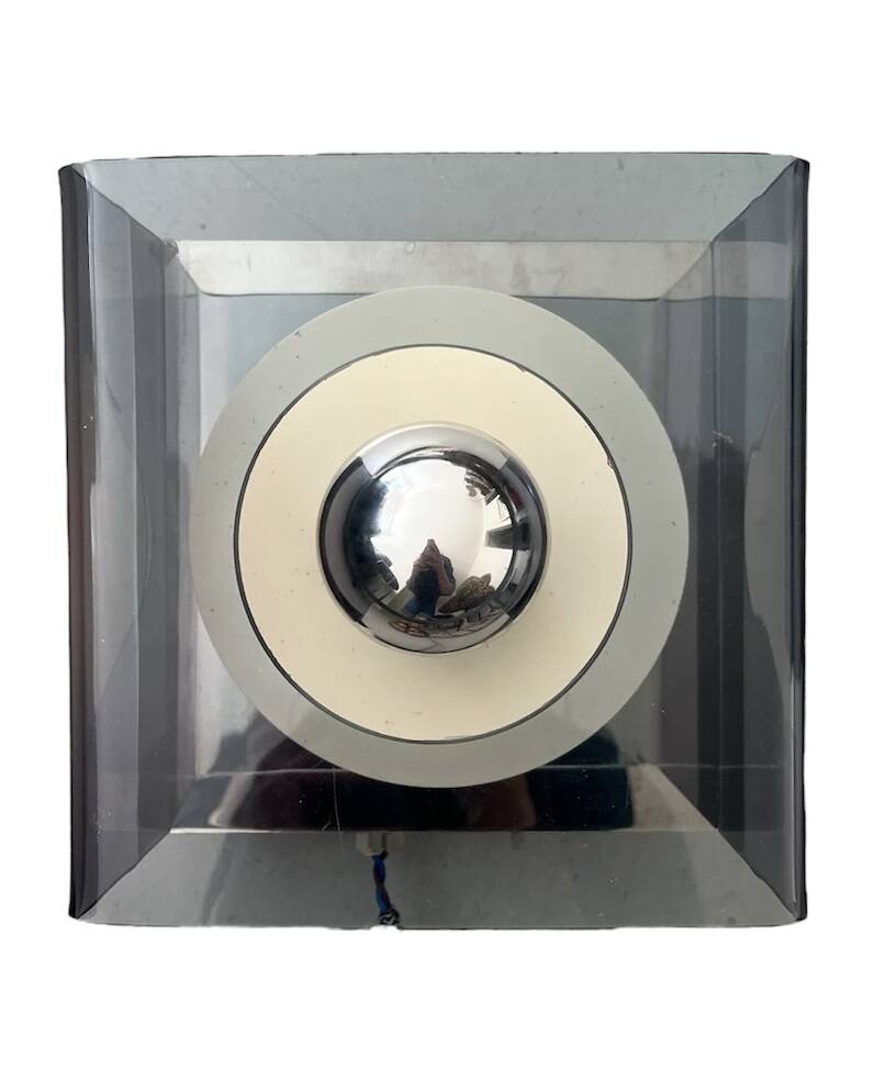 Wall lamp in chromed metal and plexiglass disco model by Jocelyne Trocmé, 1970