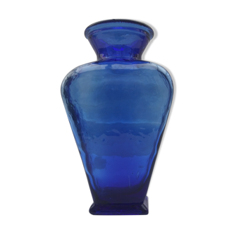 Large blue vase in moulded glass