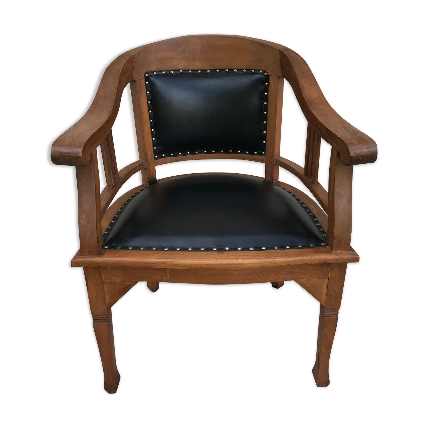 Art deco black leather office armchair