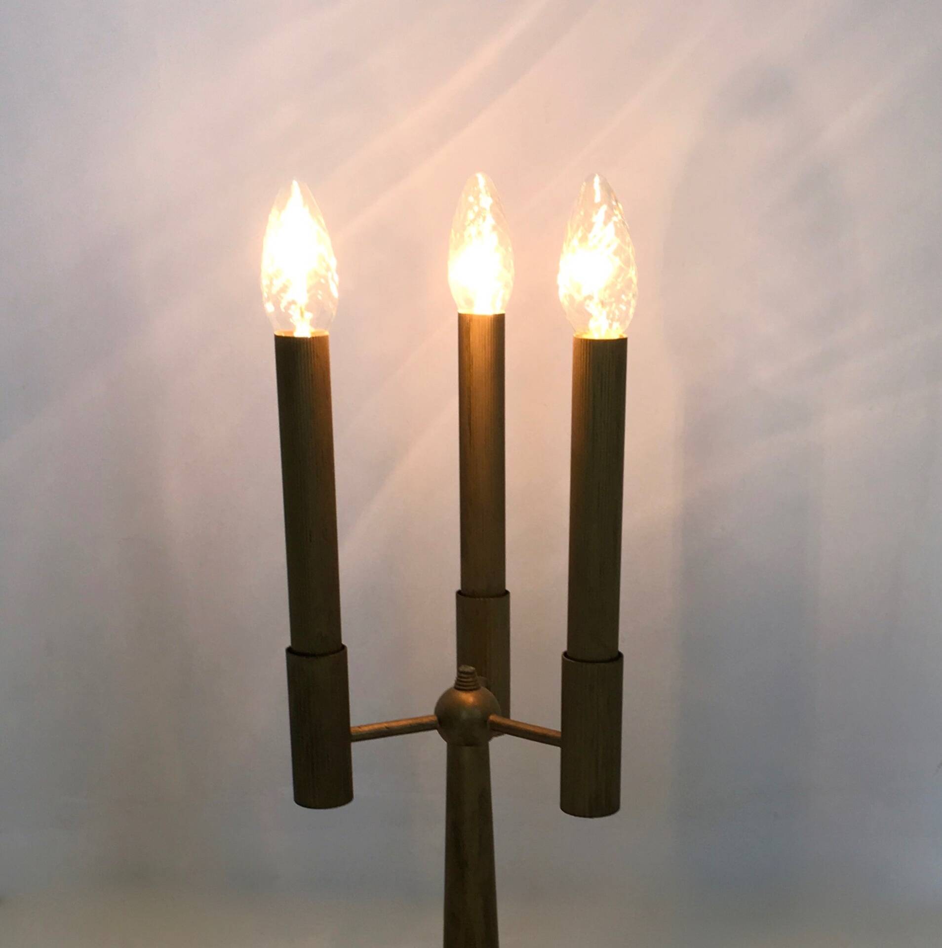 Vintage Three-Arm Brass Table Lamp with a Candelabra Design, Italy
