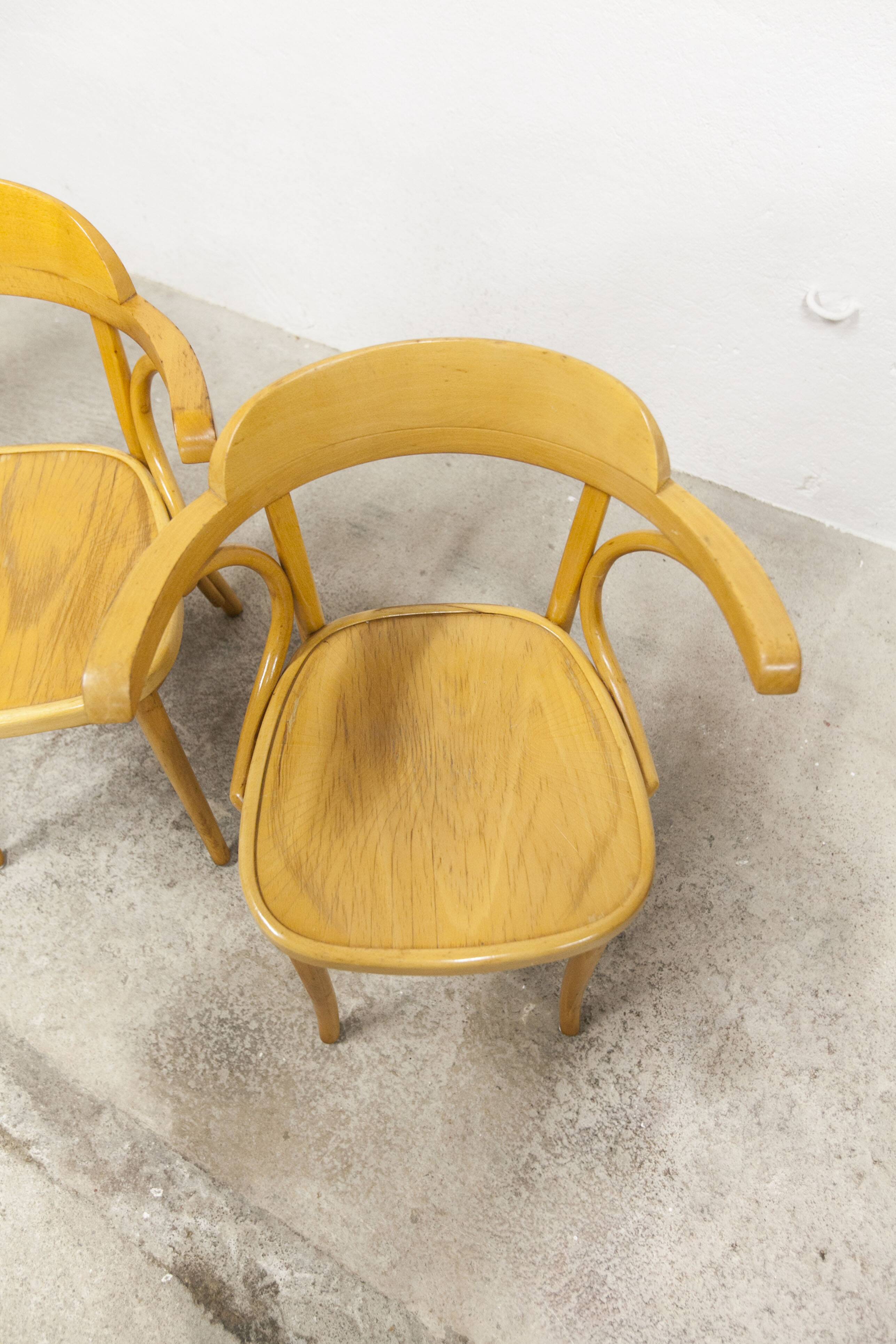 Set of 4 bistro armchairs with armrests from the 1960s.