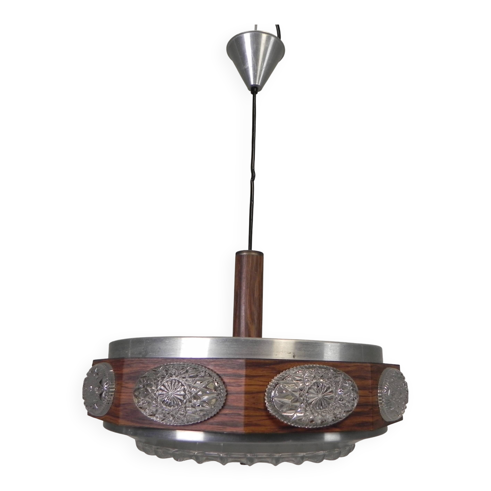 Vintage Lakro pendant light with 9 oval glass panels and 1 round glass panel, 1970s
