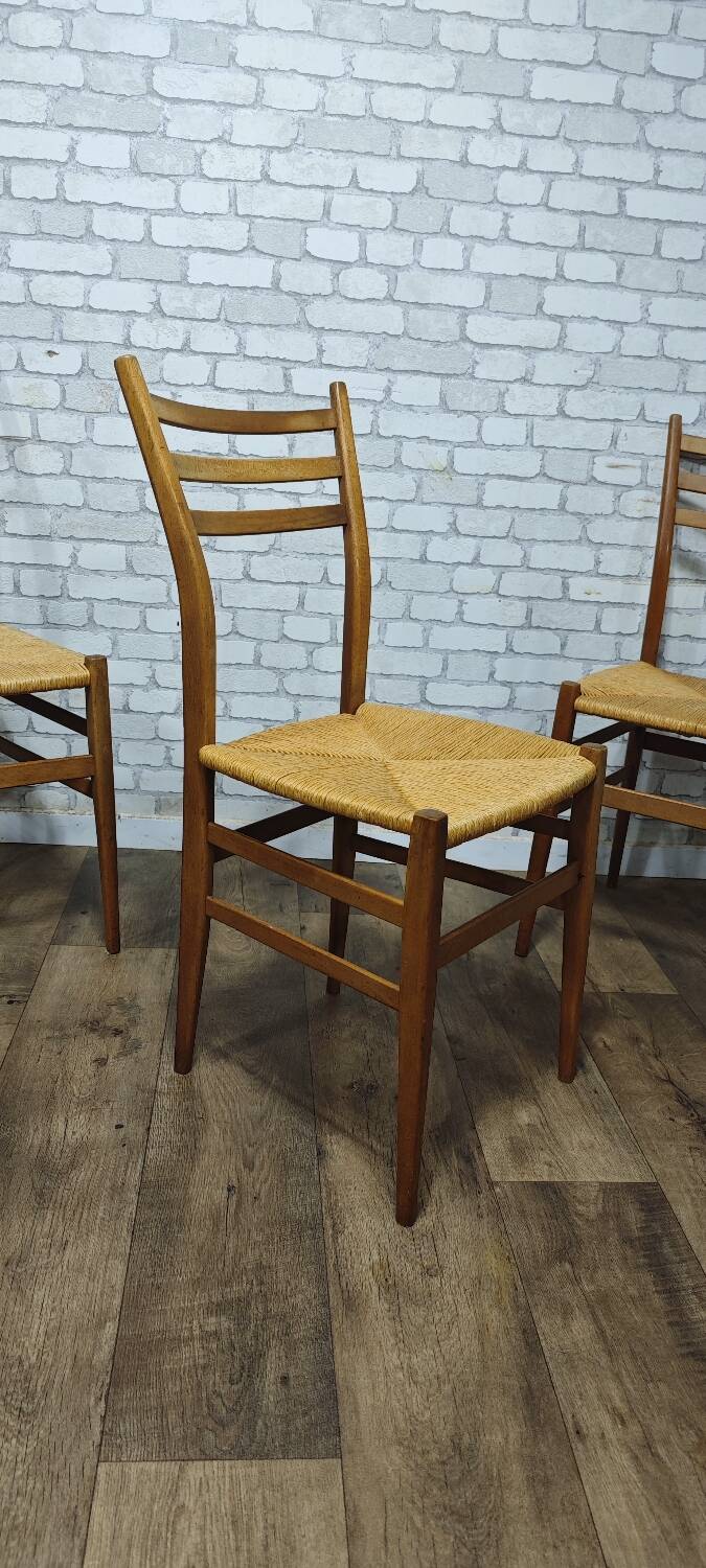 3 vintage wooden and rope chairs 1960