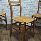 3 vintage wooden and rope chairs 1960