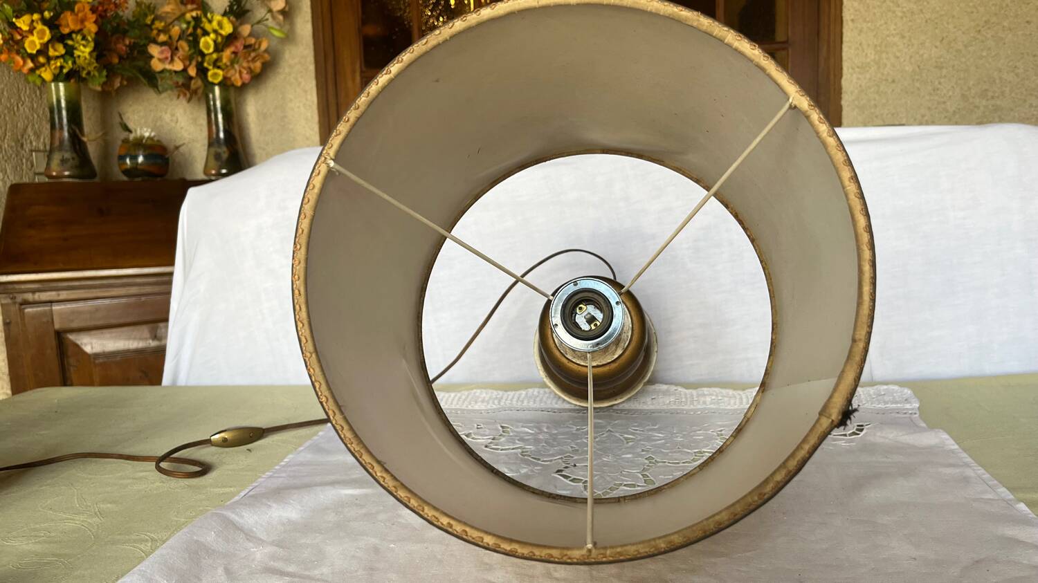 Vintage painted wooden table lamp