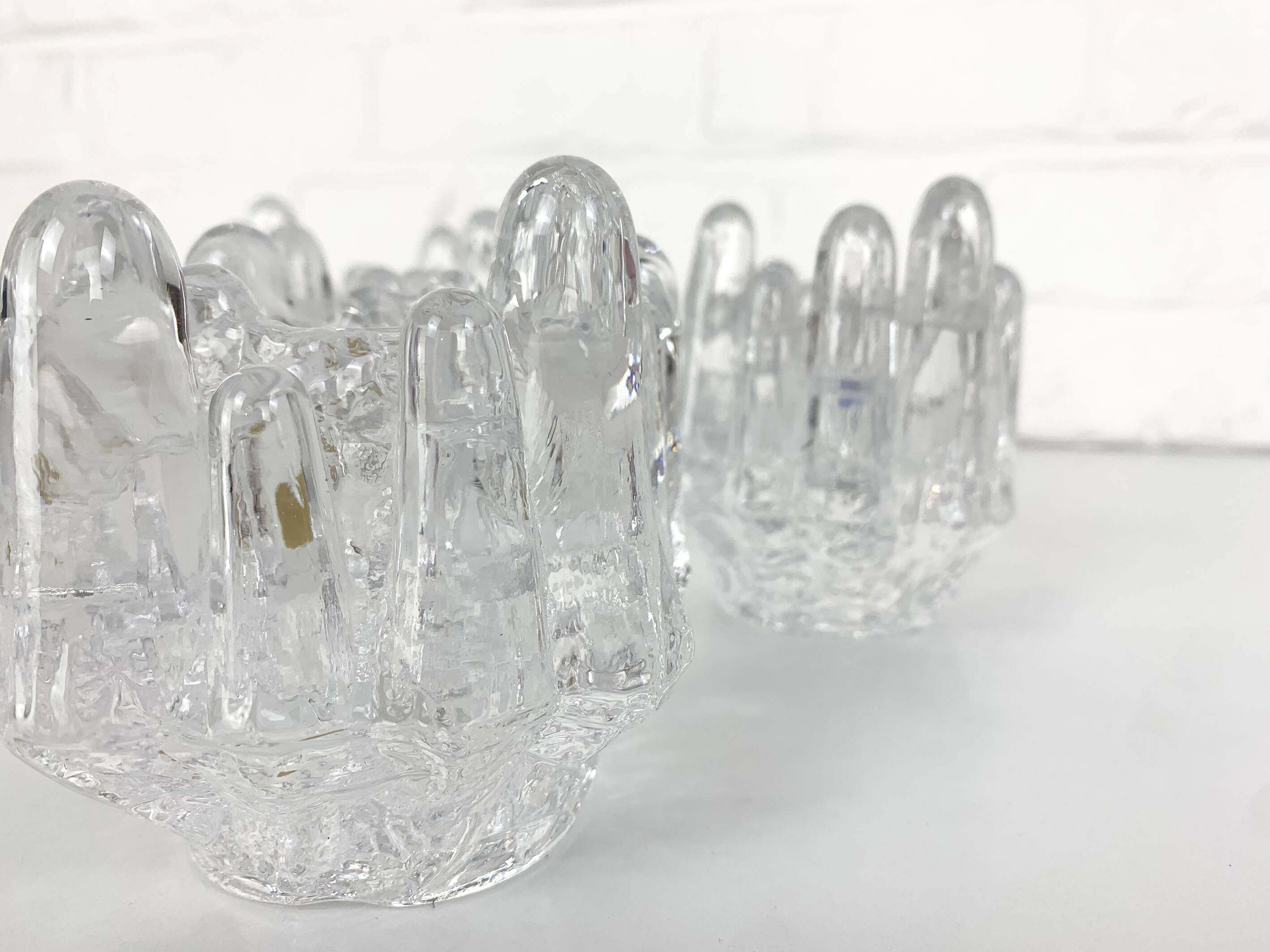 Bougeoirs en verre "tournesol" par Göran Wärff pour Kosta Boda, Suède, années 1970