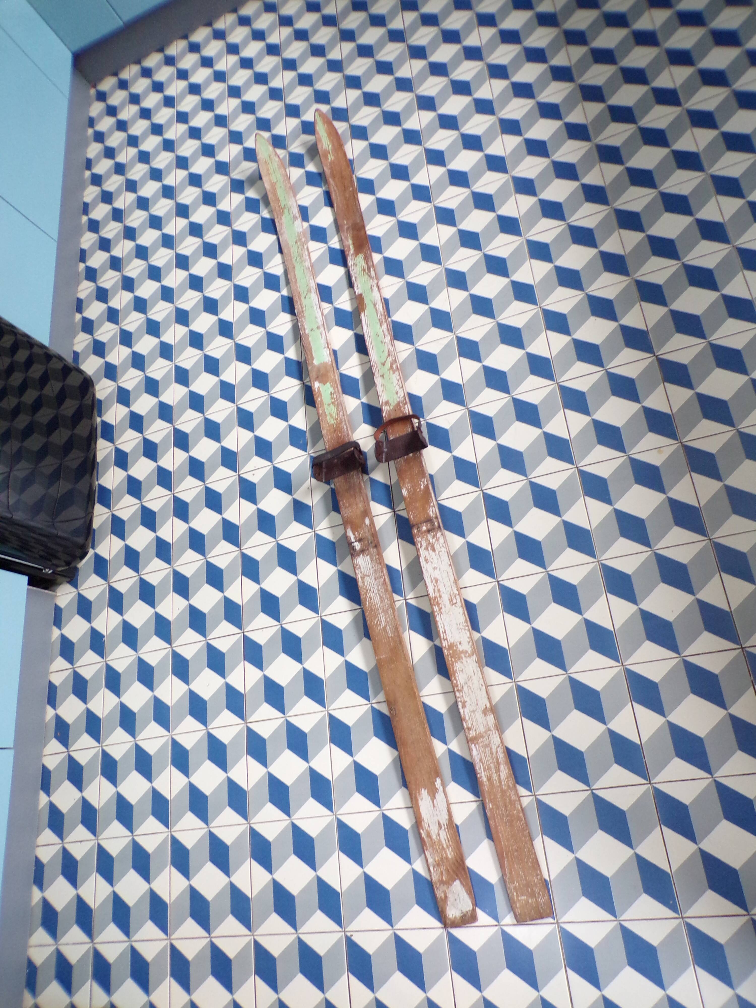 Pair of vintage wooden skis