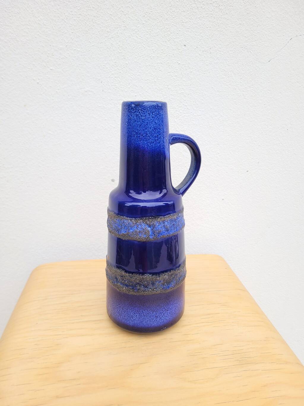 Vintage 70s midnight blue handled vase
