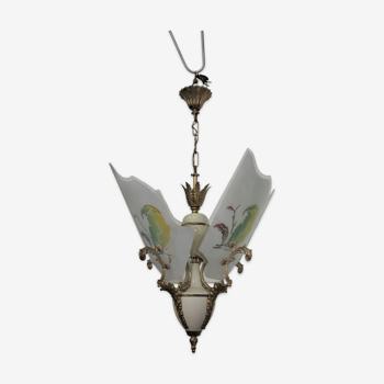 Lustre en verre, laiton, plastique et aluminium, 1950