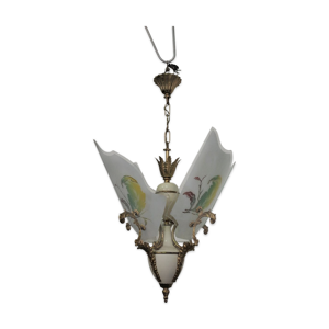 lustre en verre, laiton,