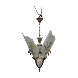 Ceiling lamp made of glass, brass, plastic and aluminum, 1950