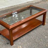Table vintage basse bois massif et verre