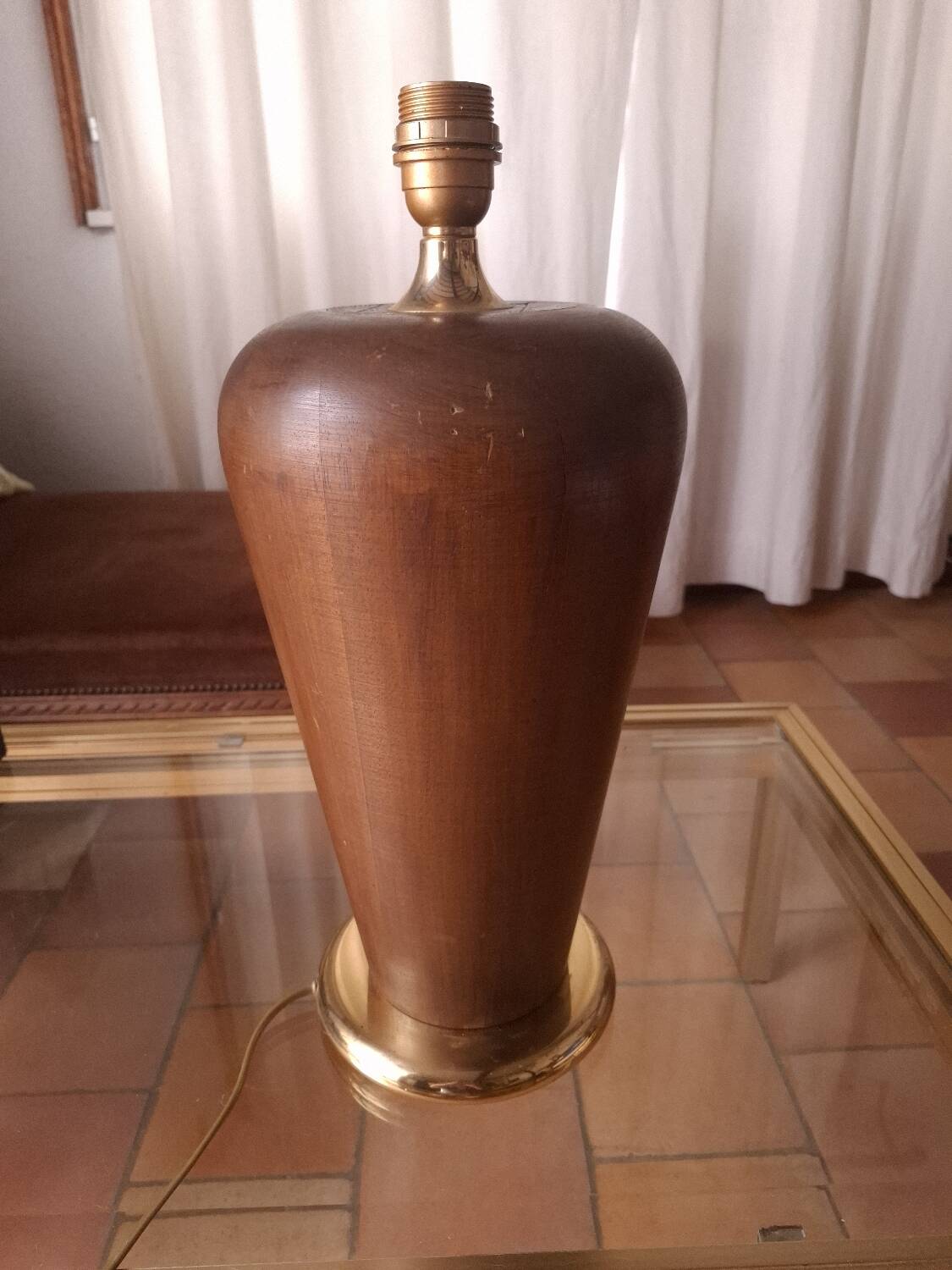 80s wood and brass lamp base