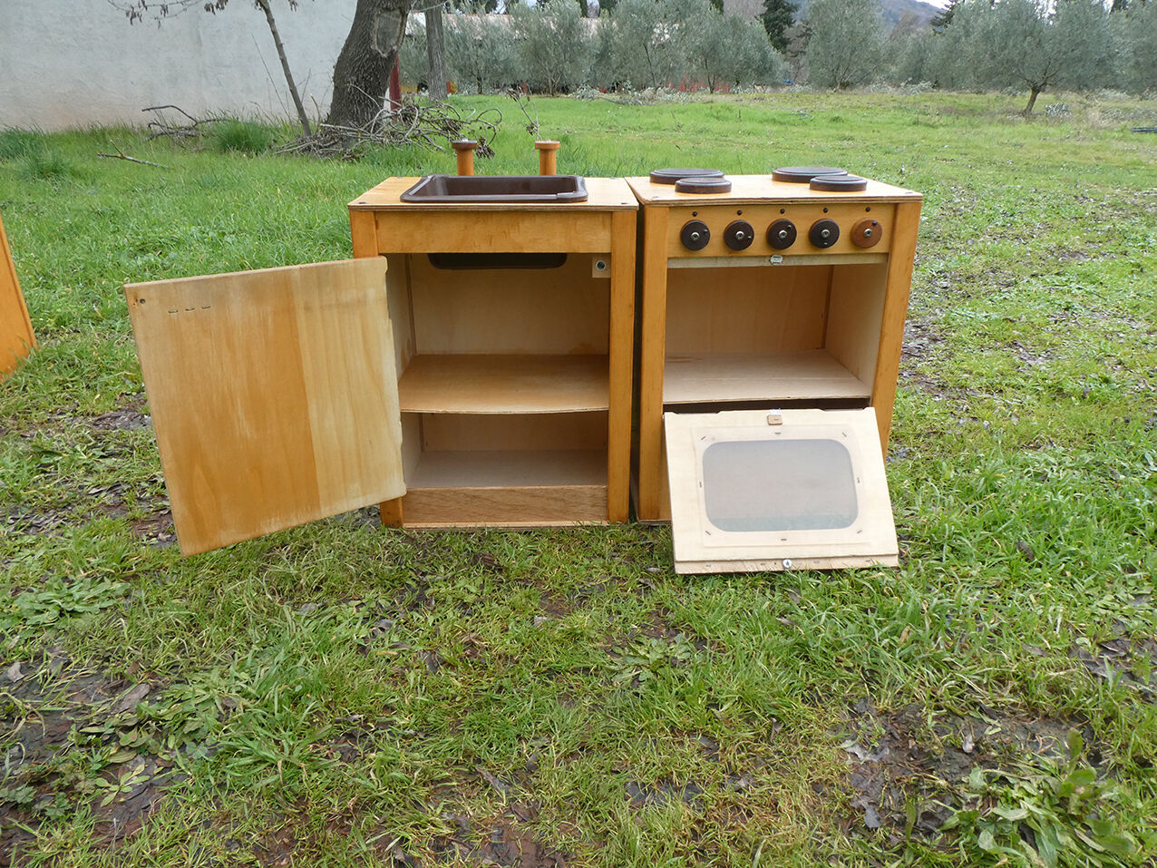 Vintage wooden children's school kitchen set