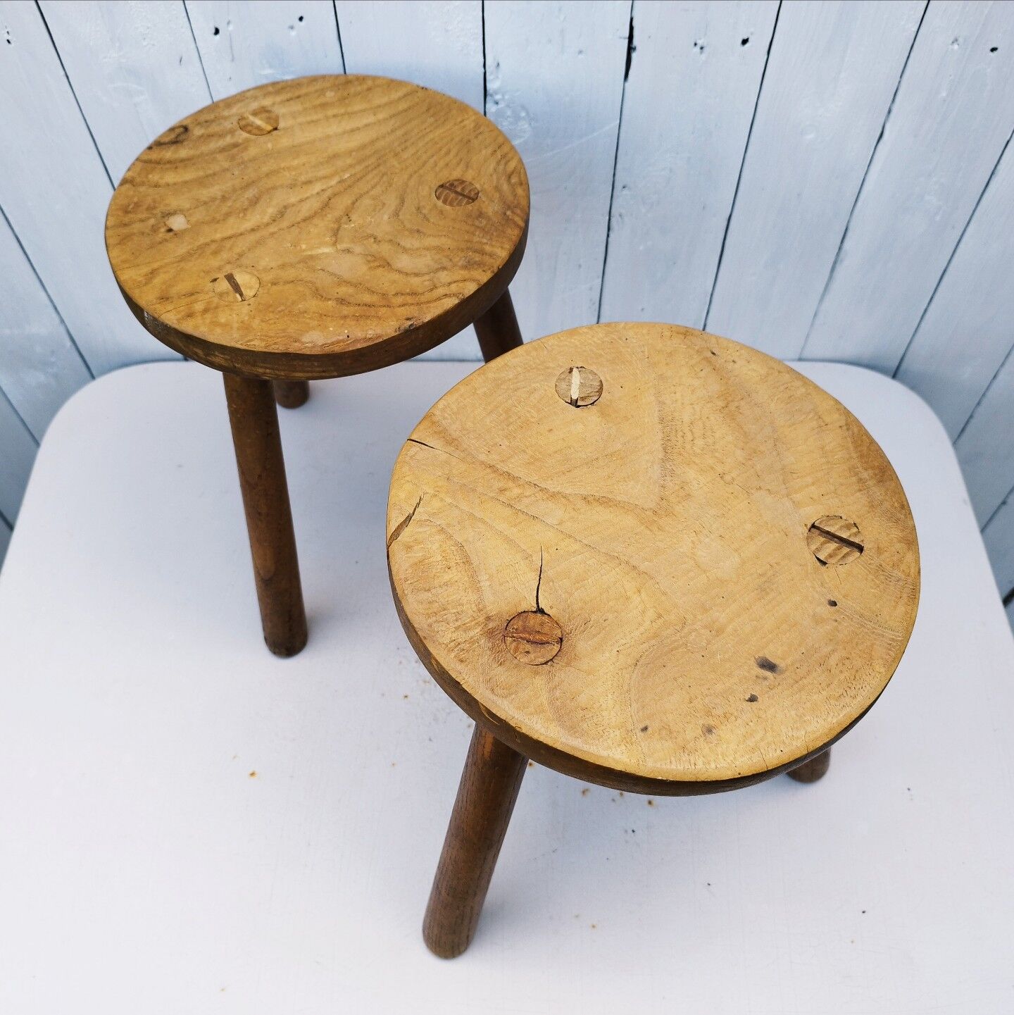 Vintage folk art tripod stools