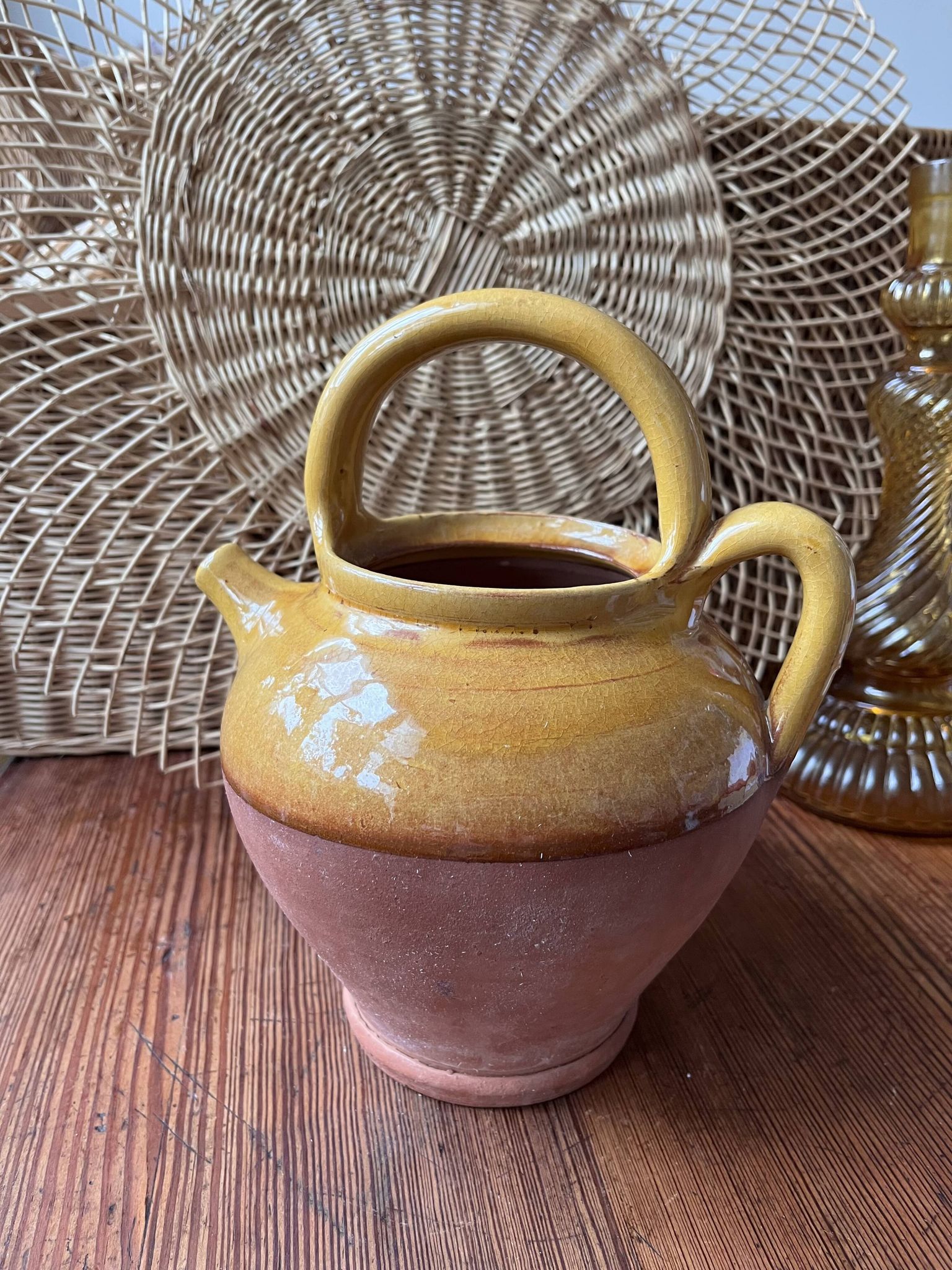 Provençal terracotta pitcher/jug with yellow glaze