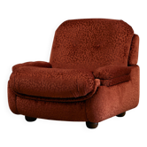 Velvet Armchair with Rounded Wooden Legs, 1970s