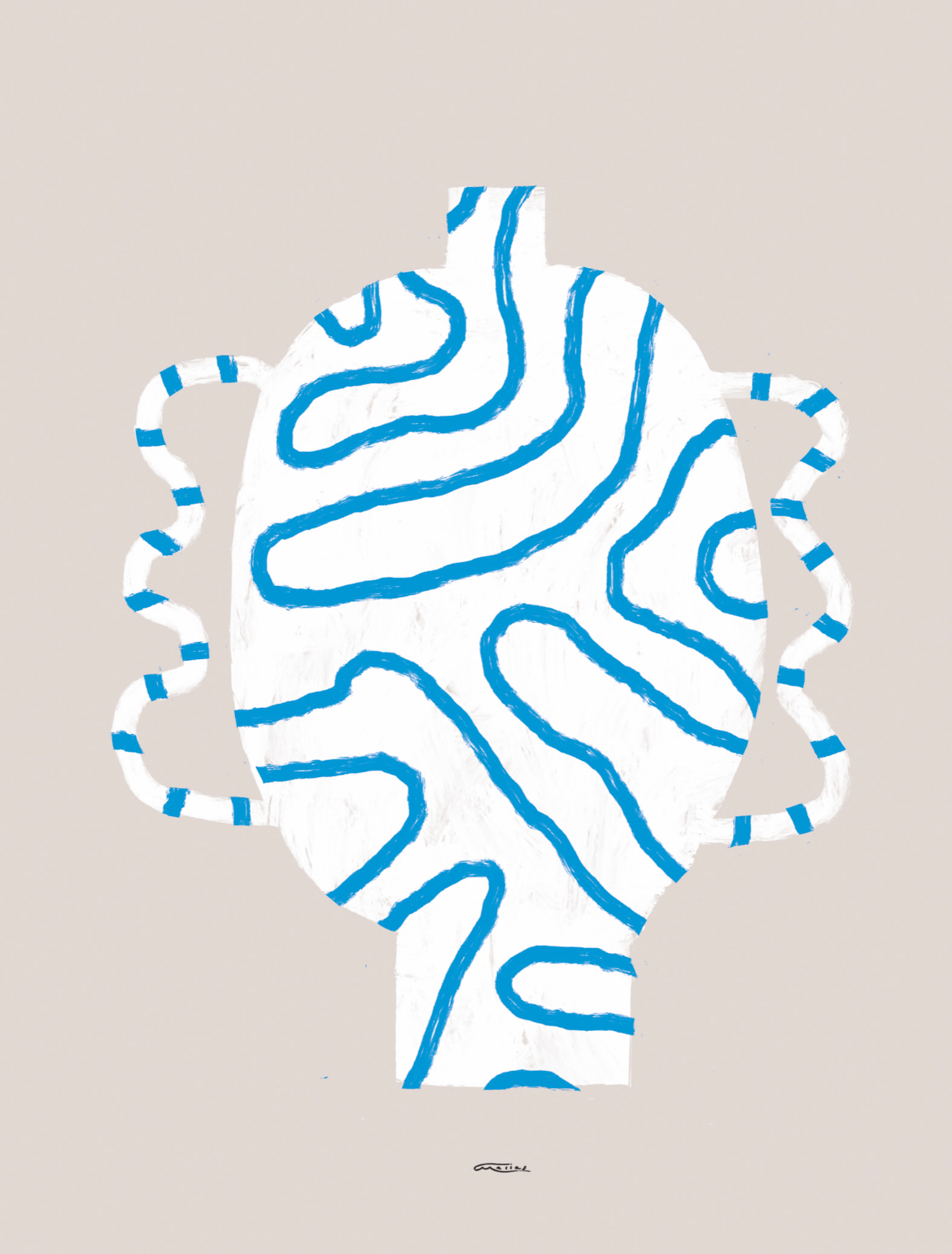 Pop-up Christmas 22 - Wall display white vase blue lines 50cm*70cm