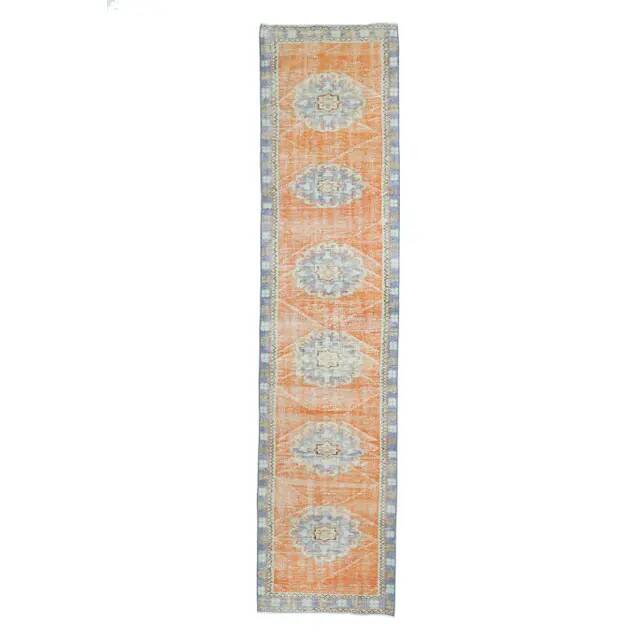 Vintage Turkish Oushak Handmade Wool Cotton Orange Runner 77x325