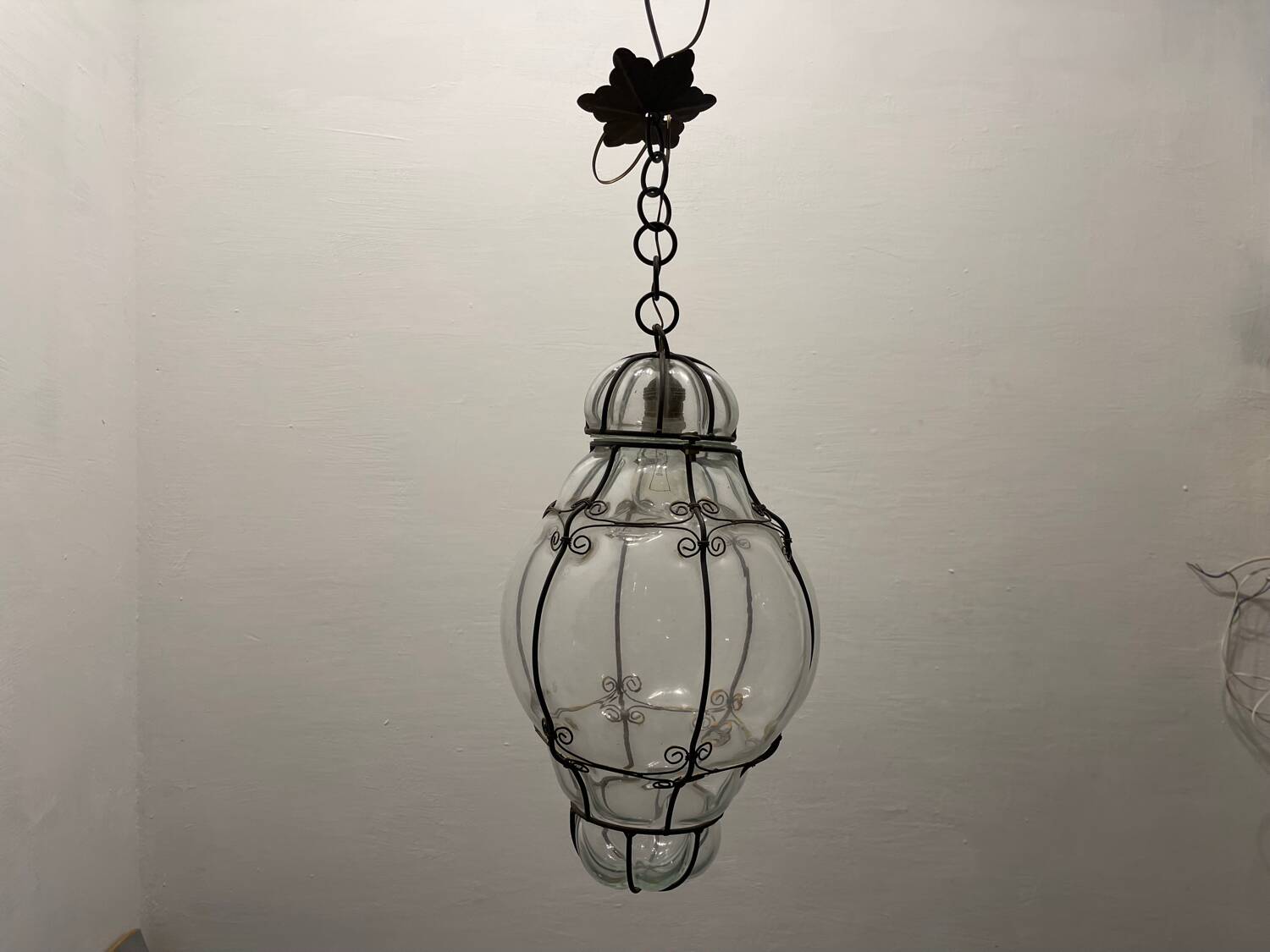 Large Murano Glass Wrought Iron Light Pendant 1950’s