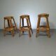 3 x bamboo stool with leather laces / 70s