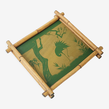 Vintage heron tray in bamboo 1960