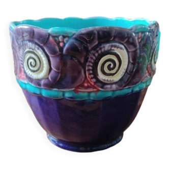 Cache pot ancien en faïence émaillé signé orchies