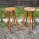 Pair wooden top stool seated bar hexagonal vintage