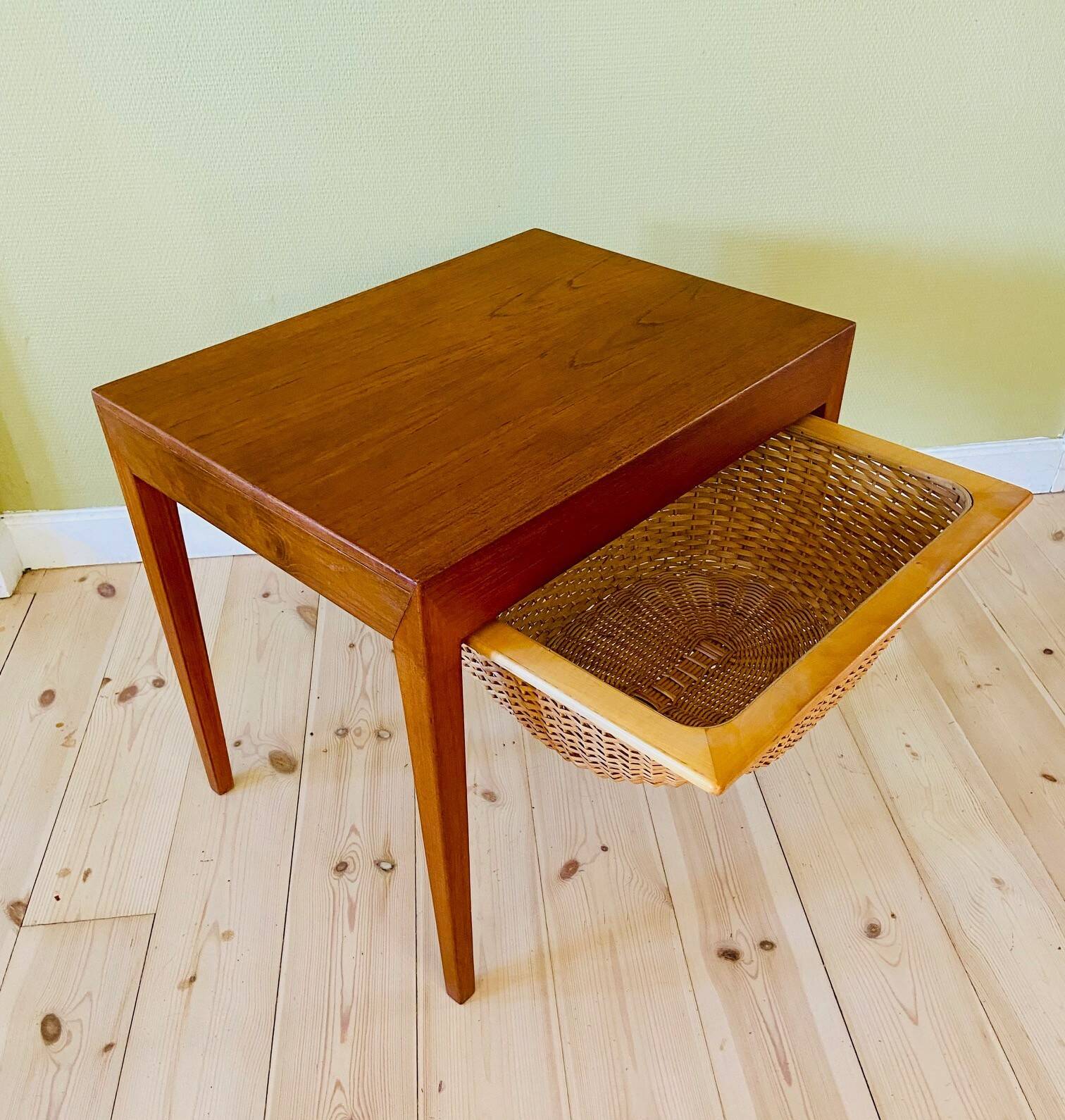 Vintage Danish teak sewing table by Severin Hansen for Haslev Furniture 1960