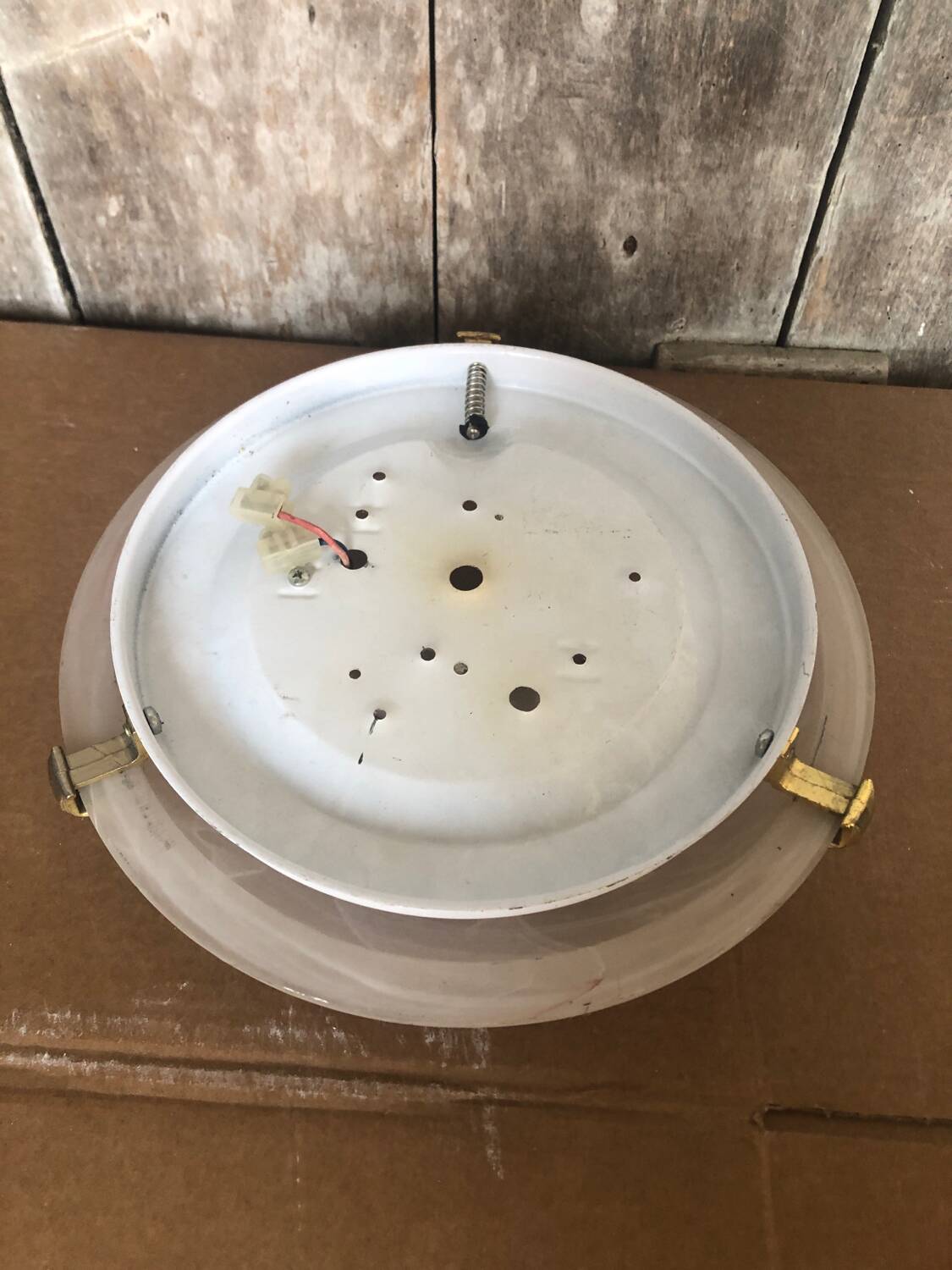 Old Glass Wall Lamp + Vintage Metal Support #A711