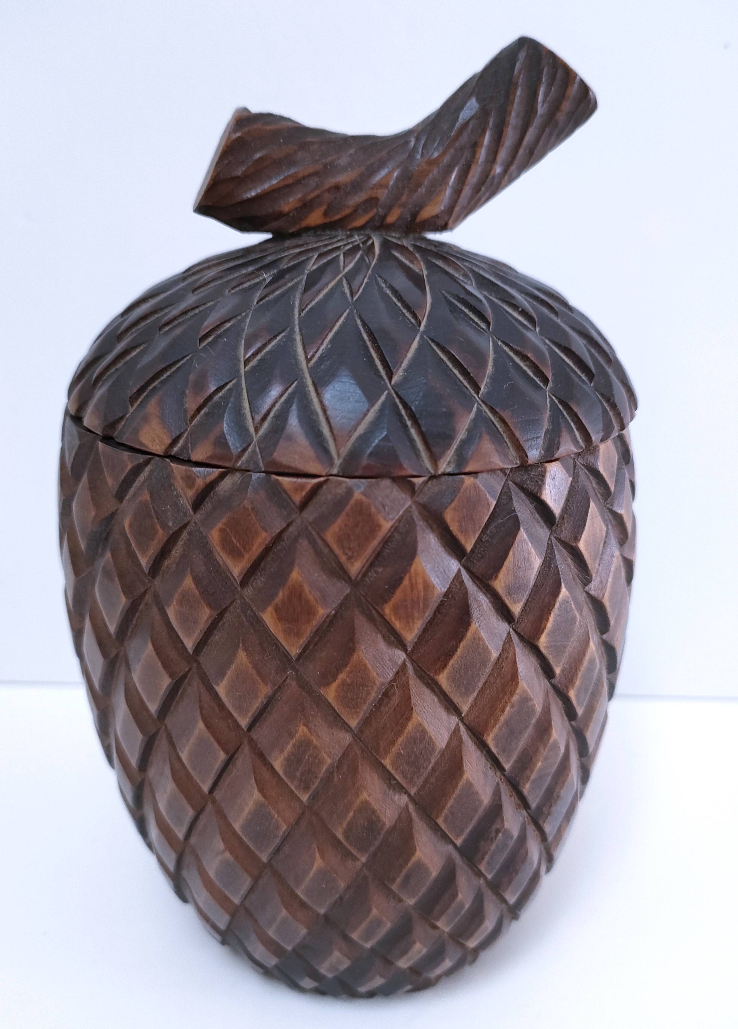 Solid vintage pine cone wood box