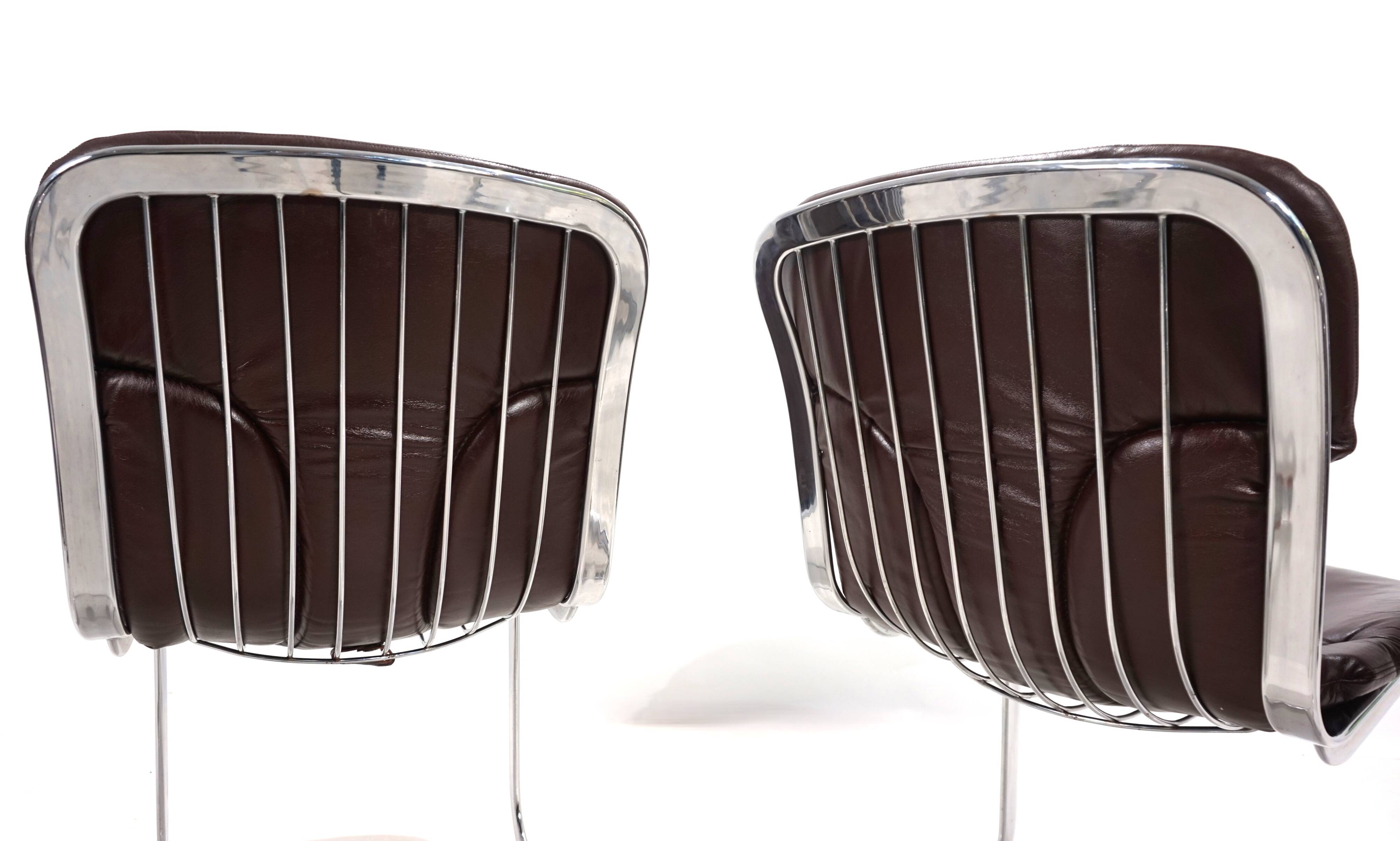 Set of four Cidue leather chrome cantilever chairs by Willy Rizzo, 1970