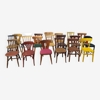 Set of 20 mismatched wooden bistro chairs - vintage