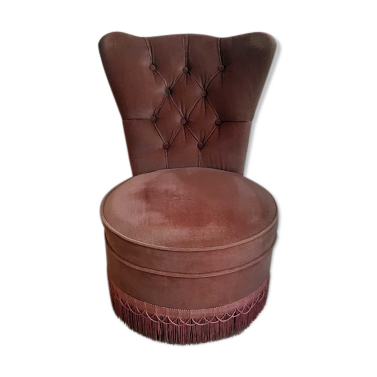 Vintage toad armchair in pink velvet.