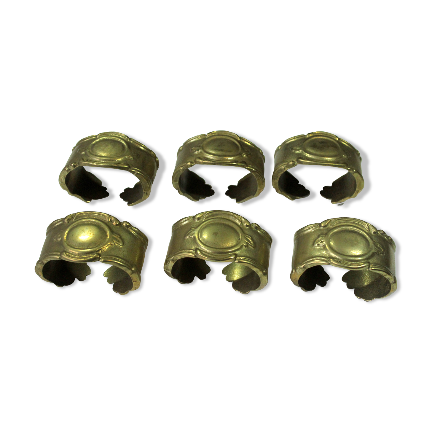 6 solid brass napkin holder, napkin rings, vintage from the 1960s, in original box