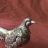 Pair of decorative silver metal pheasants