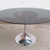 Gastone Rinaldi oval table circa 70 foot chrome tulip tray smoked glass