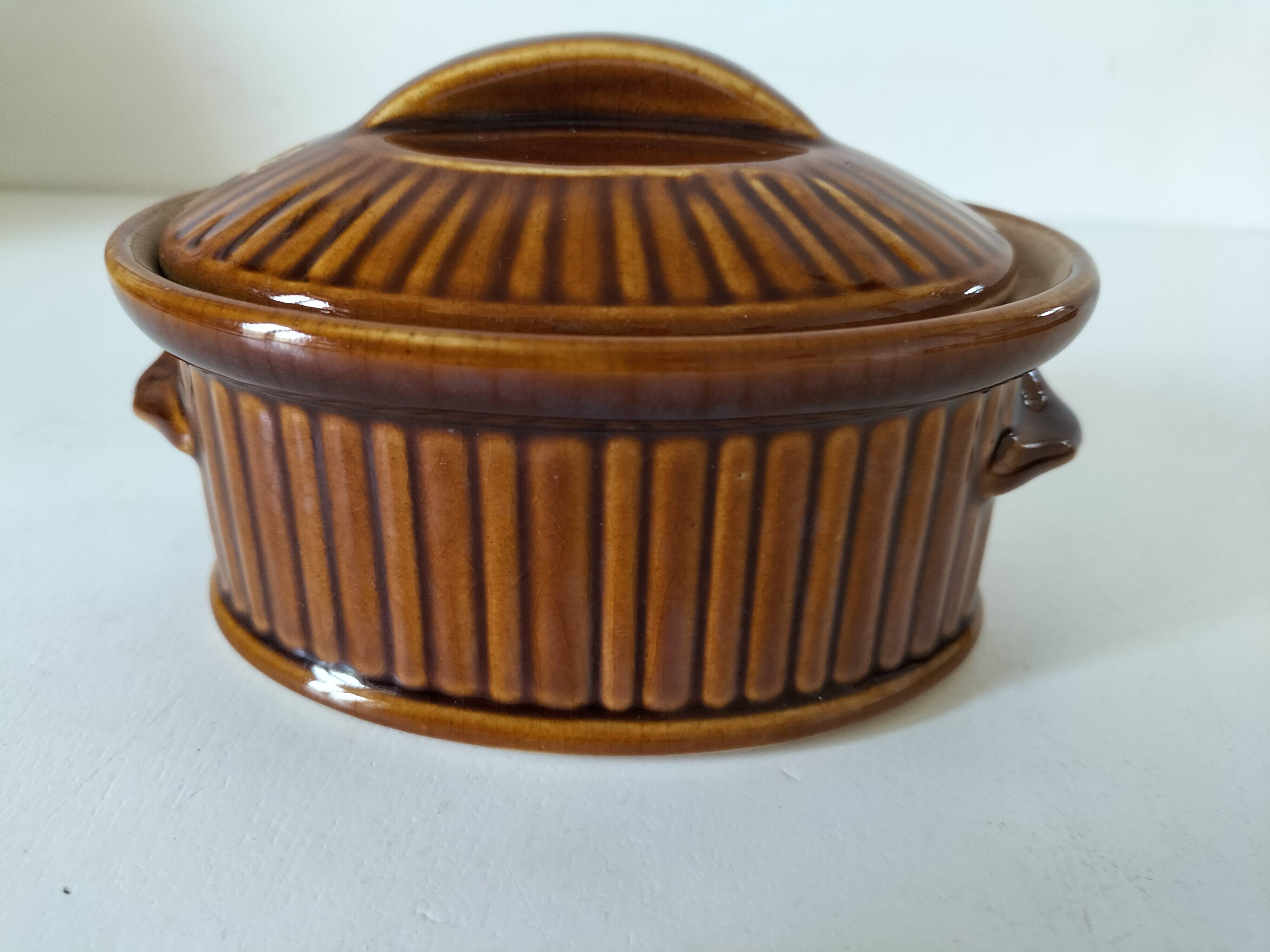 Small vintage oval terrine in caramel ceramic
