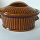 Small vintage oval terrine in caramel ceramic