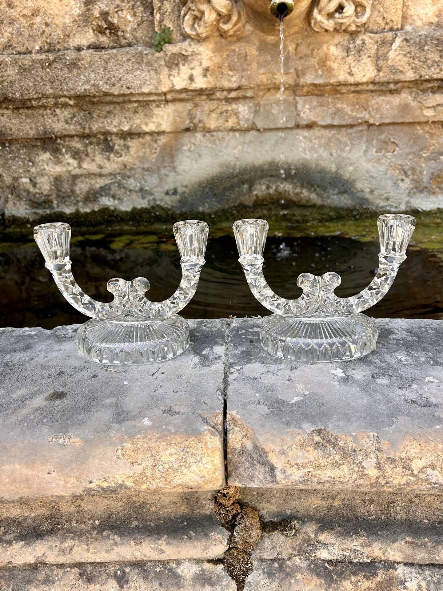 Pair of cut glass candlesticks