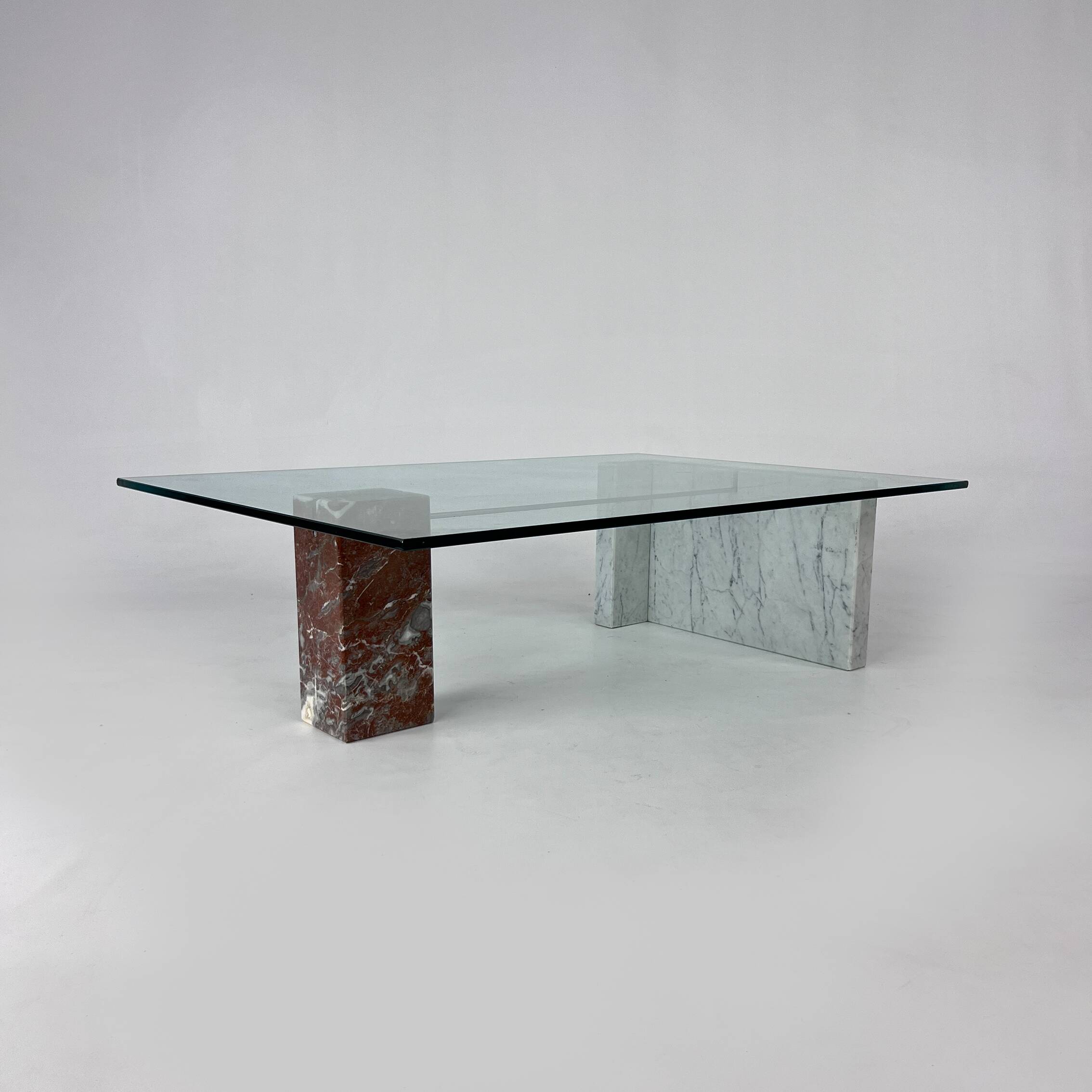 Base en verre et marbre à deux pierres vintage, Italie, années 1970