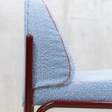 Souvignet armchair reupholstered in sky blue boucle.