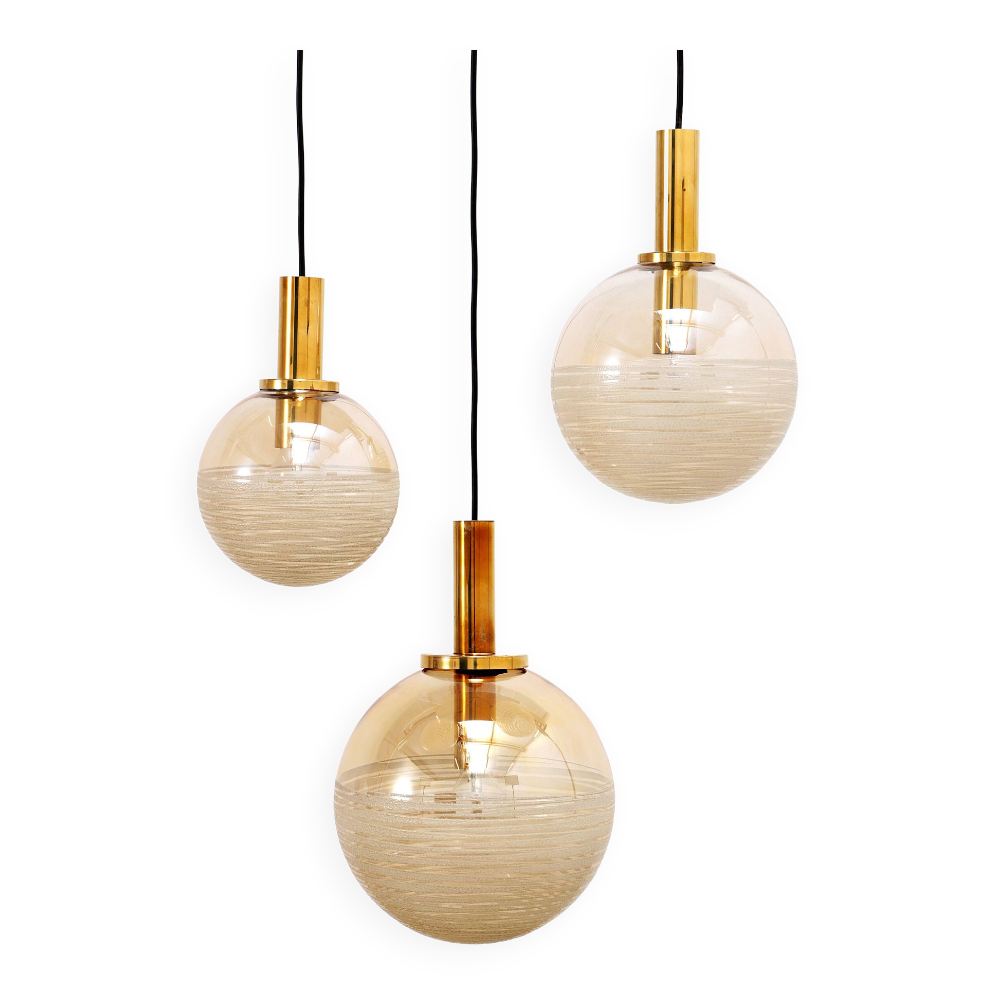 Vintage Set of three Glashutte Limburg hanging lamps, 1960s Germany.